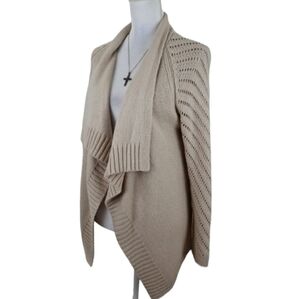 NYDJ Chunky Open Front Cardigan Sweater Womens Size XS Wool Blend Beige.